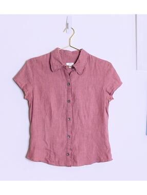 J. Jill Linen Button Down Short Sleeve Blouse - XS